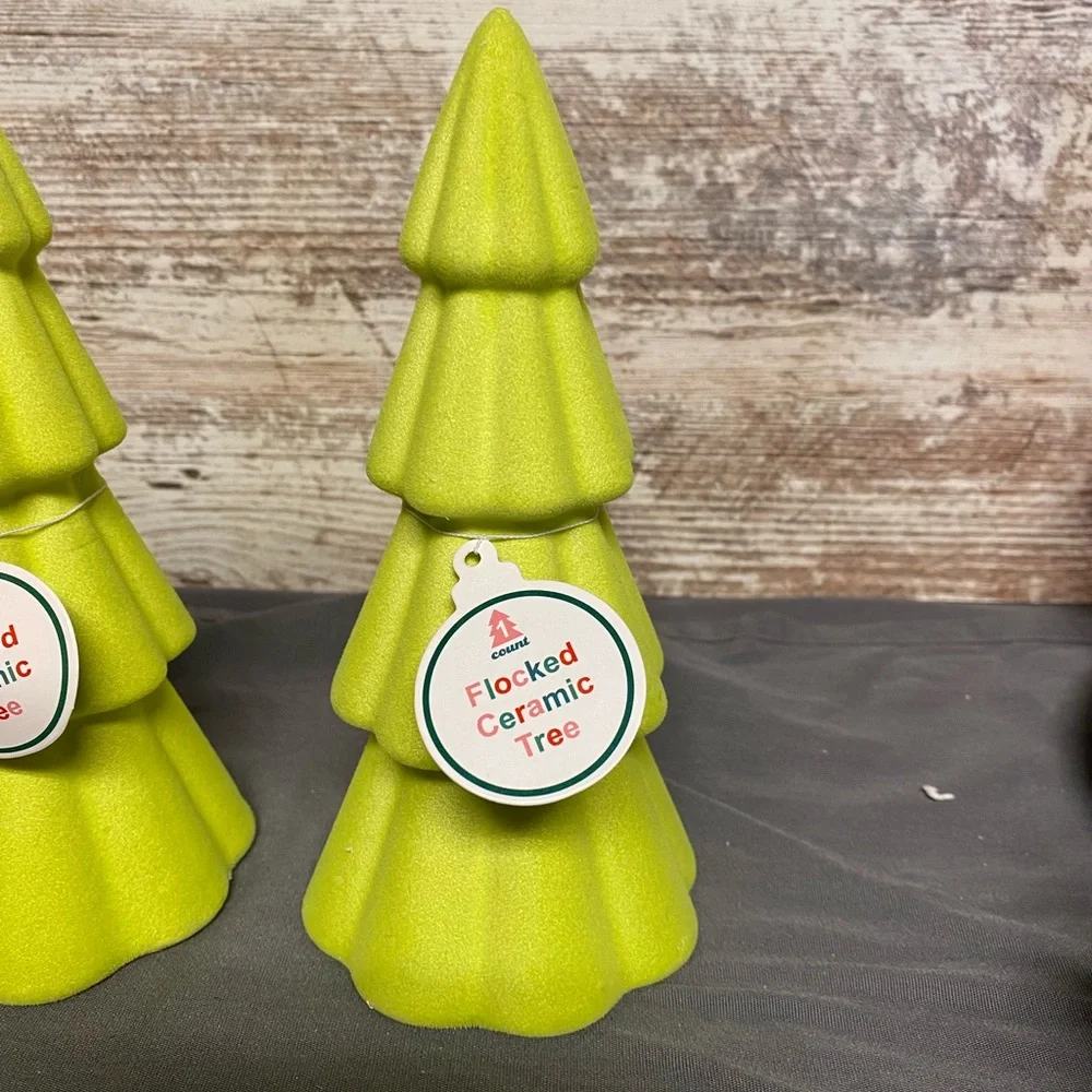 NWT 2024 Target bullseye Green/Yellow flocked trees and ornament set